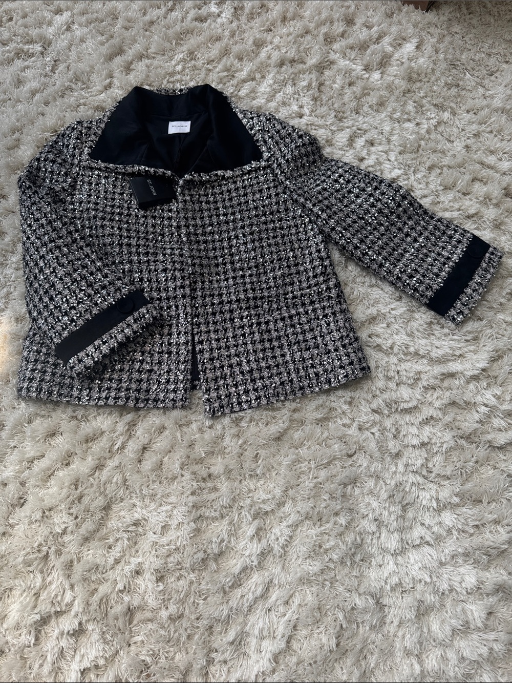 St. John Black, White, and Silver Tweed Collar Jacket-NEW Size 4